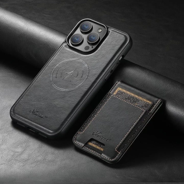 Etui skórzane LuxCase z miejscem na karty i stojakiem – odpowiednie do iPhone&