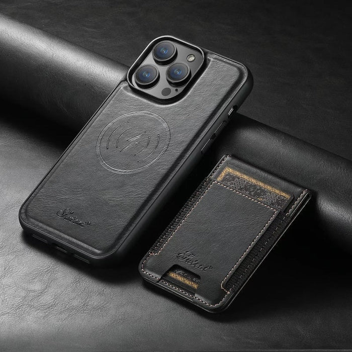 Etui skórzane LuxCase z miejscem na karty i stojakiem – Pasuje do iPhone |