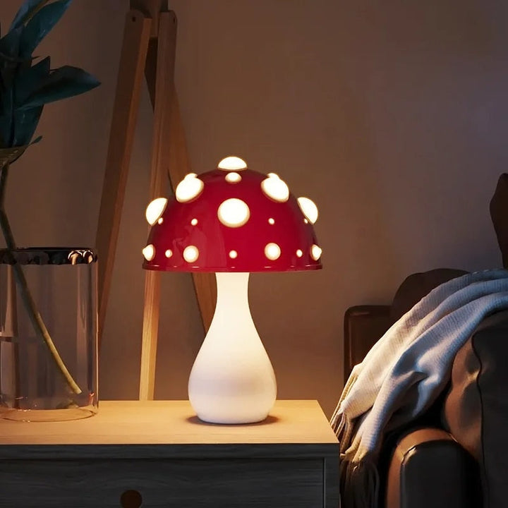 LumiFungi – Luksusowa Lampa Stołowa LED z Nastrojowym Wzorem Grzyba i Regulowanym Światłem
