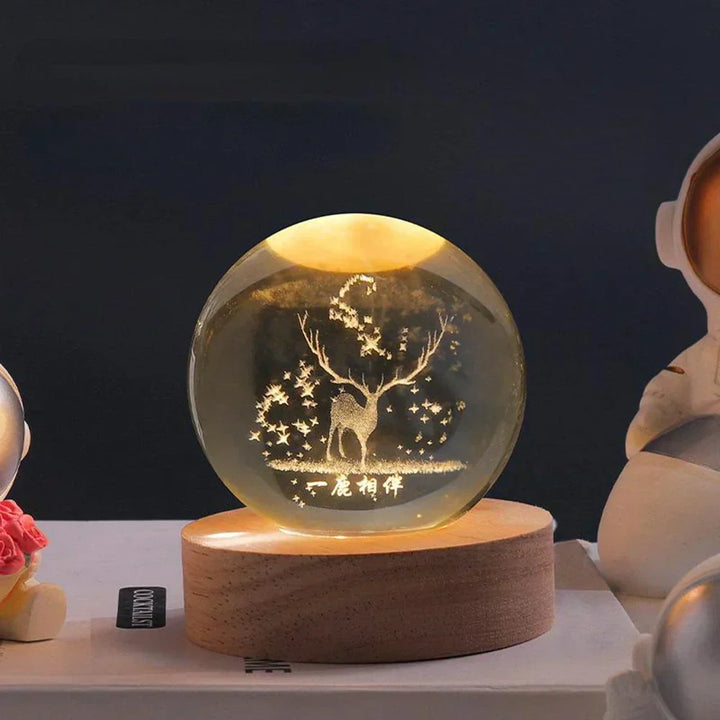 LED Nocna Lampa z Kryształową Sferą 3D