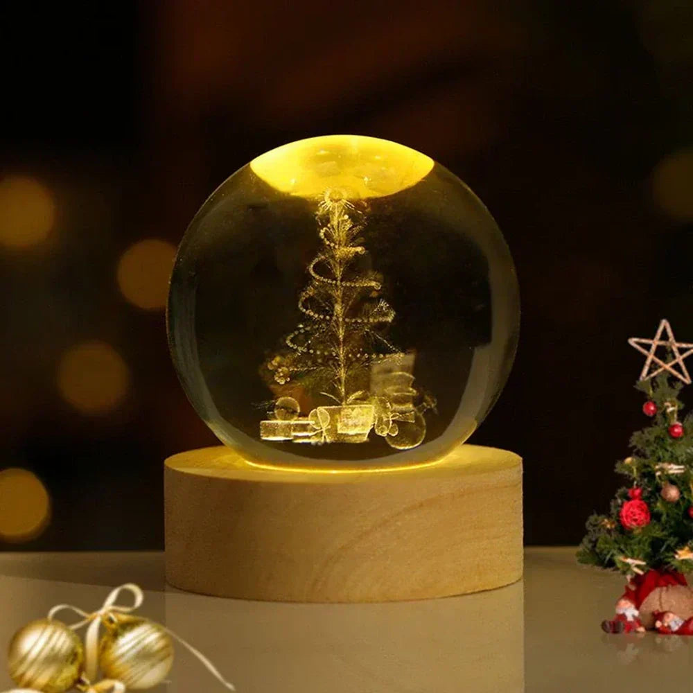 LED Nocna Lampa z Kryształową Sferą 3D