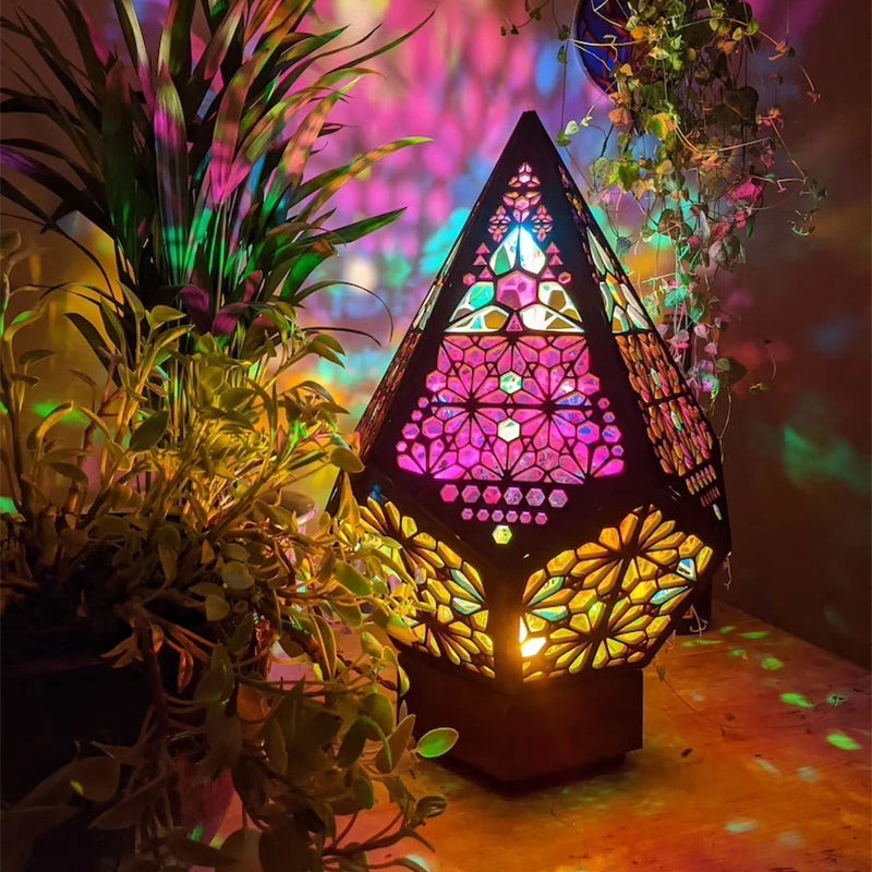 Bohemian Polar Star Wooden Floor Lamp, LED kolorowy projektor gwiazd |
