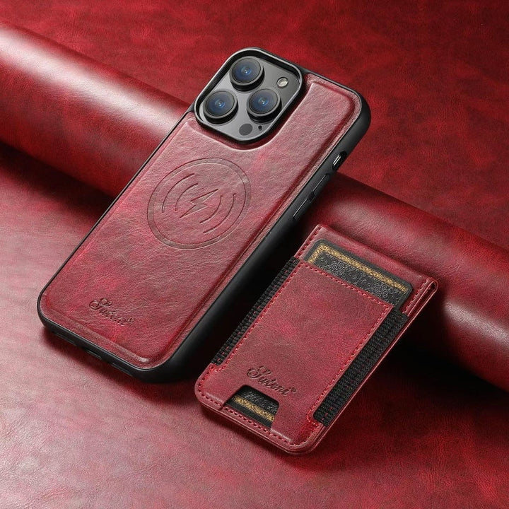 Etui skórzane LuxCase z miejscem na karty i stojakiem – kompatybilne z iPhone |