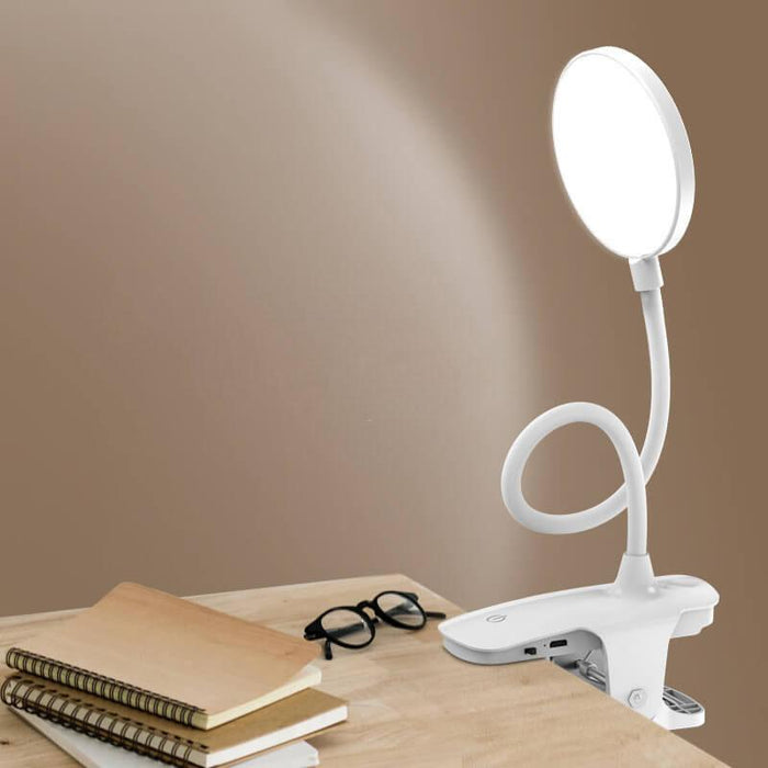Prosta lampa biurkowa LED z klipsem, ładowana, Ochrona oczu, Nocna lampka