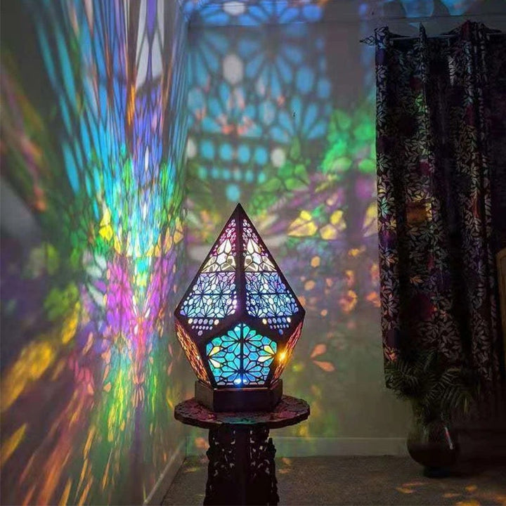 Bohemian Polar Star Wooden Floor Lamp, LED kolorowy projektor gwiazd |