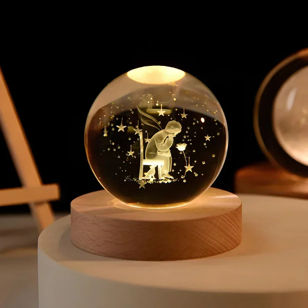 LED Nocna Lampa z Kryształową Sferą 3D