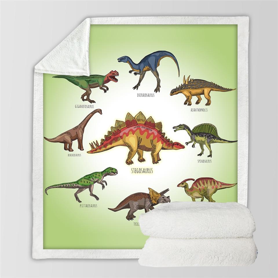 Kocyk z dinozaurami na łóżku dziecka