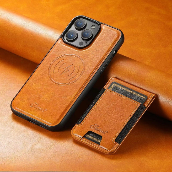Etui skórzane LuxCase z miejscem na karty i stojakiem – Pasuje do iPhone |