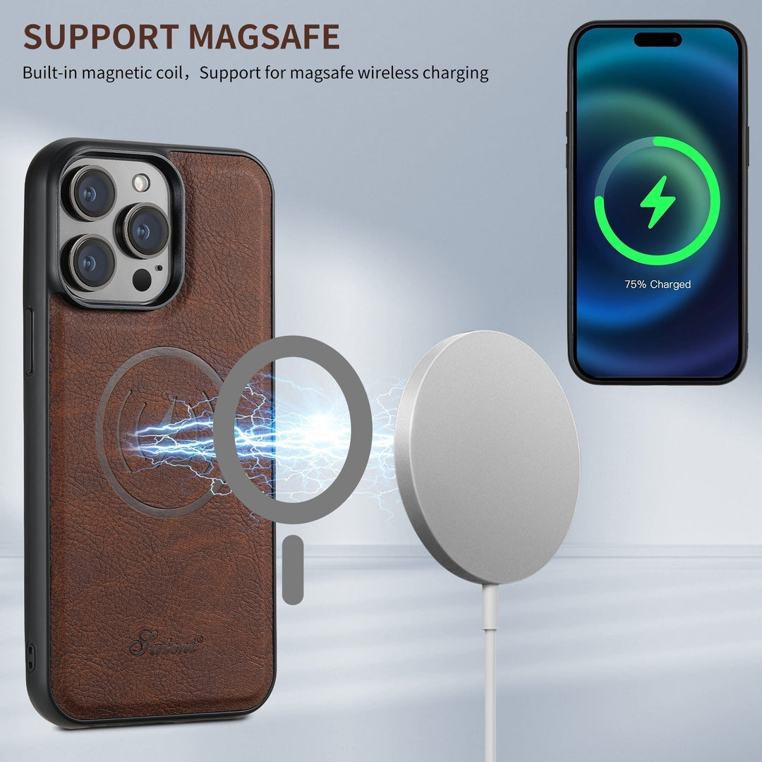 Skórzana etui na telefon z miejscem na karty i kompatybilnością MagSafe