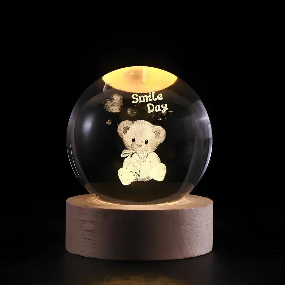 LED Nocna Lampa z Kryształową Sferą 3D