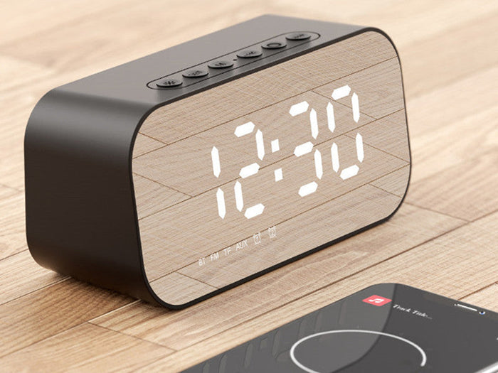 Głośnik bezprzewodowy Bluetooth 3 w 1 z subwooferem, budzikiem, zegarem lustrowym i termometrem, do domu i biura