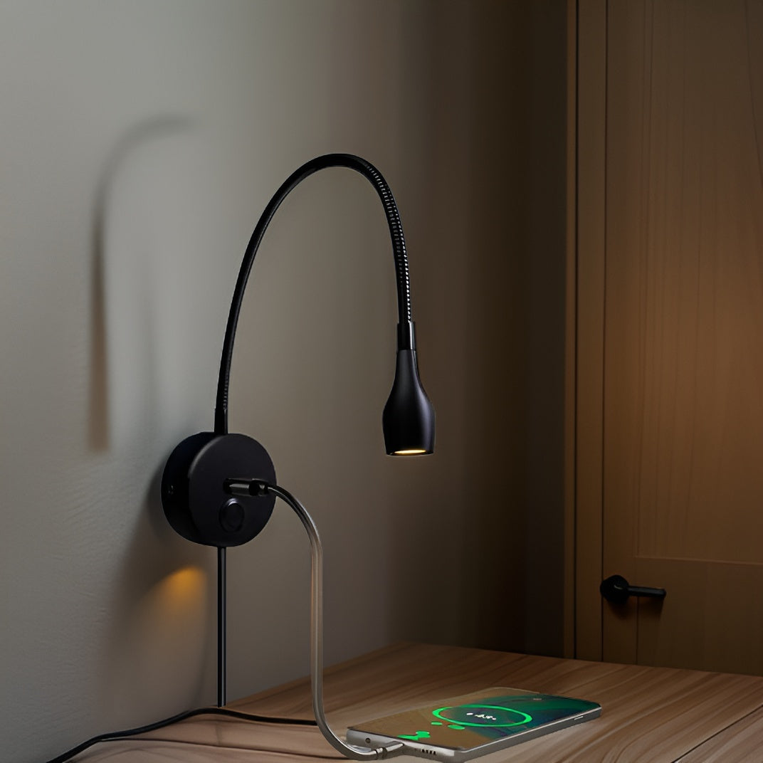TouchGlow - Lampa ścienna z szyjką w kształcie łabędzia 2 w 1 z ładowarką USB na przytulne wieczory z książką