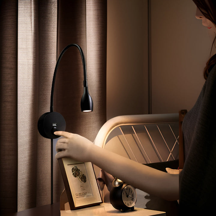TouchGlow - Lampa ścienna z szyjką w kształcie łabędzia 2 w 1 z ładowarką USB na przytulne wieczory z książką