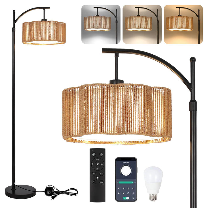 Lampa Podłogowa Łukowa z Pilotem i Podwójnymi Abażurami – Norvella