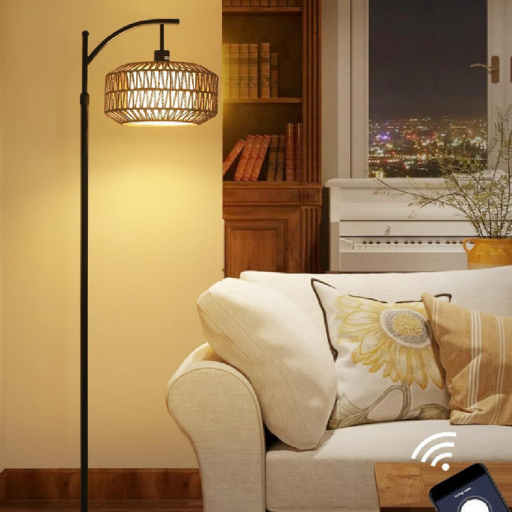 Lampa Podłogowa Łukowa z Pilotem i Podwójnymi Abażurami – Norvella