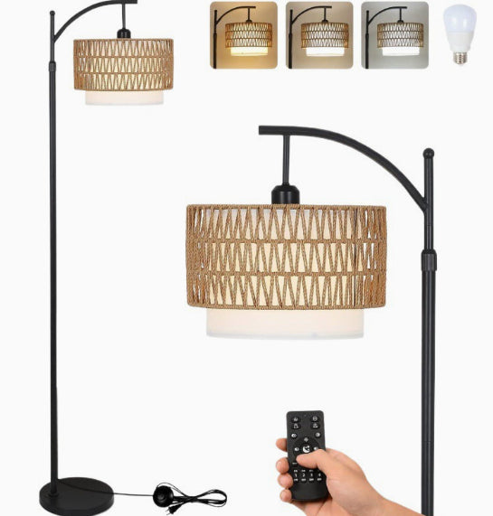 Lampa Podłogowa Łukowa z Pilotem i Podwójnymi Abażurami – Norvella