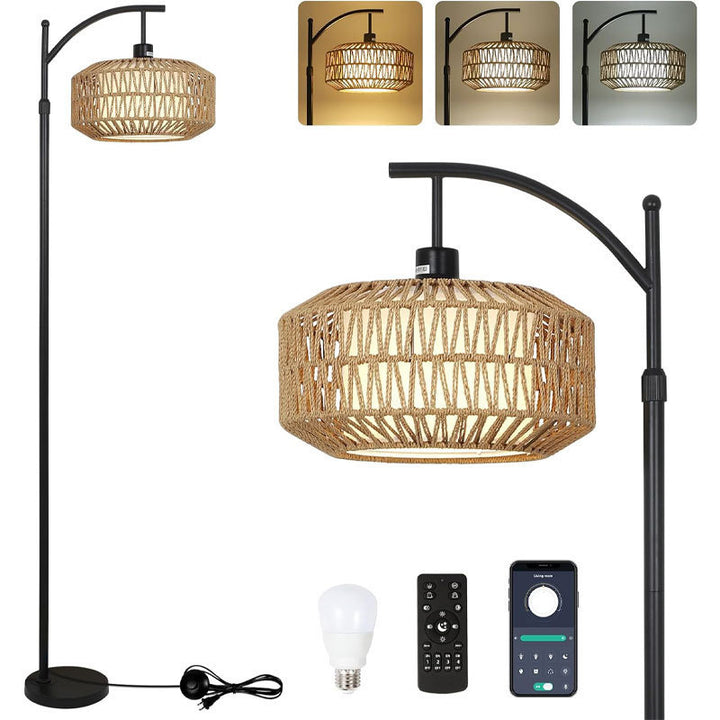 Lampa Podłogowa Łukowa z Pilotem i Podwójnymi Abażurami – Norvella