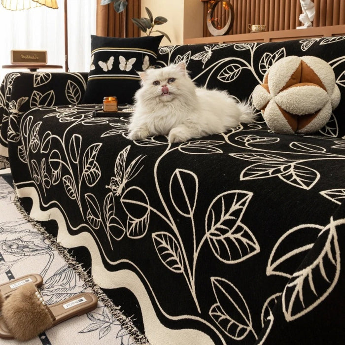 Pokrowiec na sofę z luksusowego chenille inspirowany liśćmi