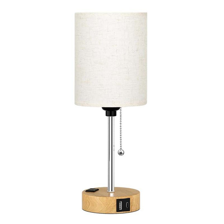 Nowoczesna Lampa Stołowa LED z Portami USB, Gniazdkiem i Materiałowym Kloszem