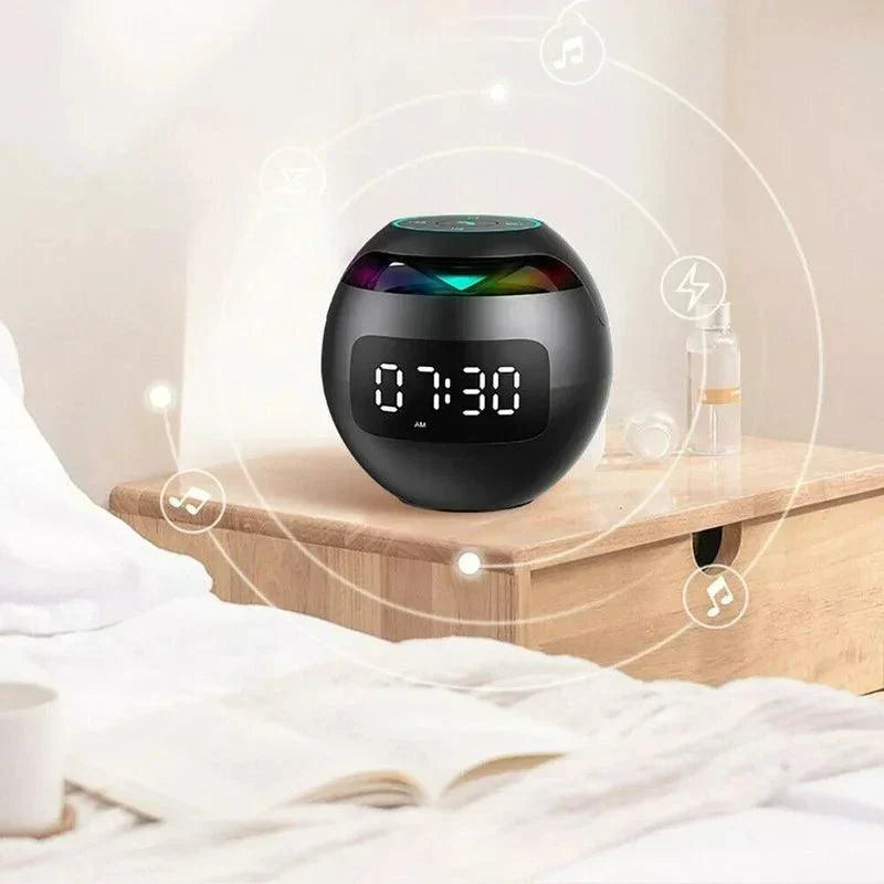 Zegar alarmowy z głośnikiem kulkowym | Bluetooth 5.0 | LED Nocna Lampa | Bateria 2200 mAh