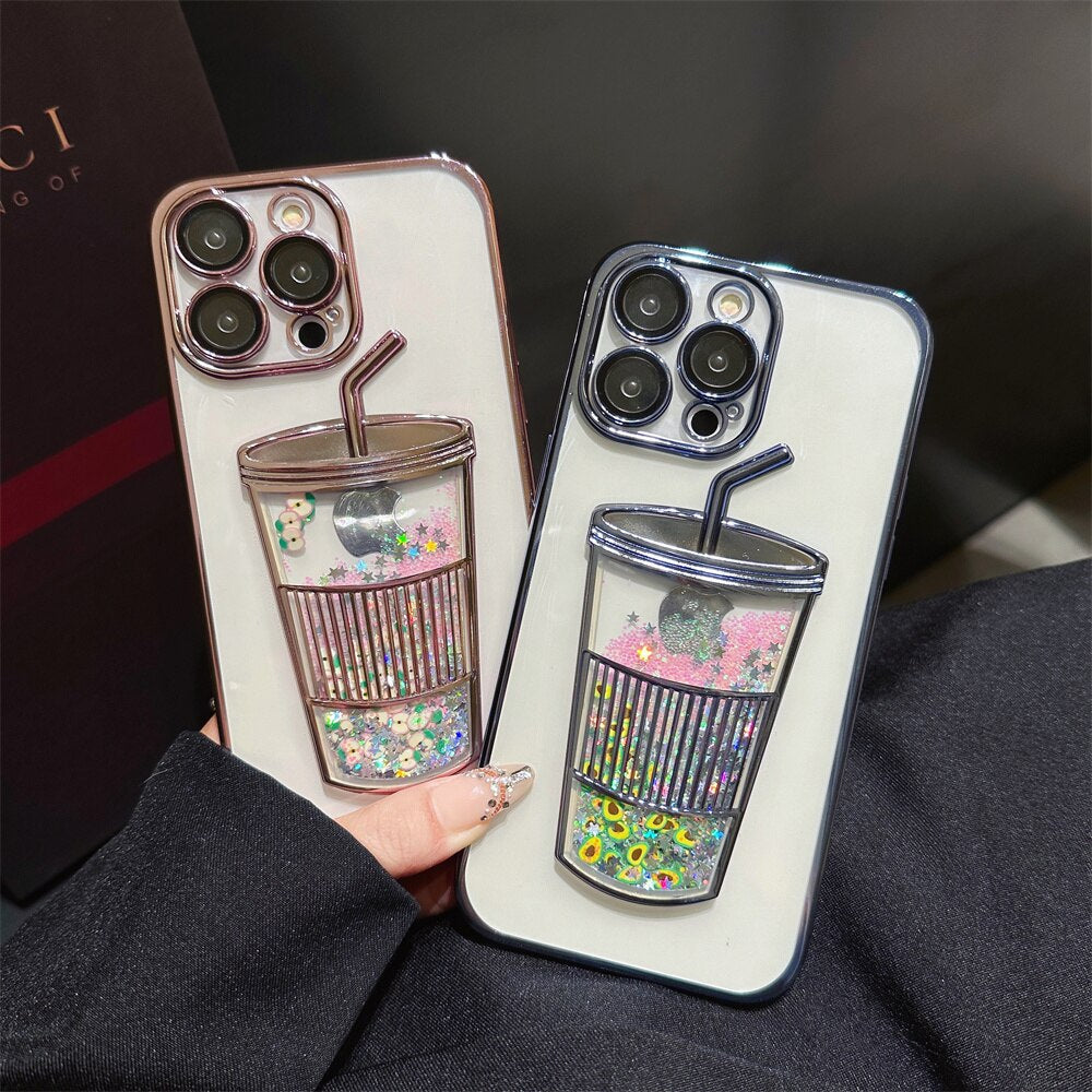 Etui na iPhone z Kubkiem Napojów w Brokacie