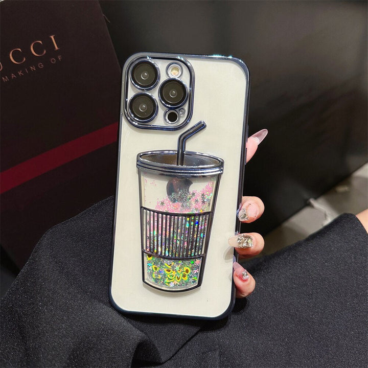 Etui na iPhone z Kubkiem Napojów w Brokacie