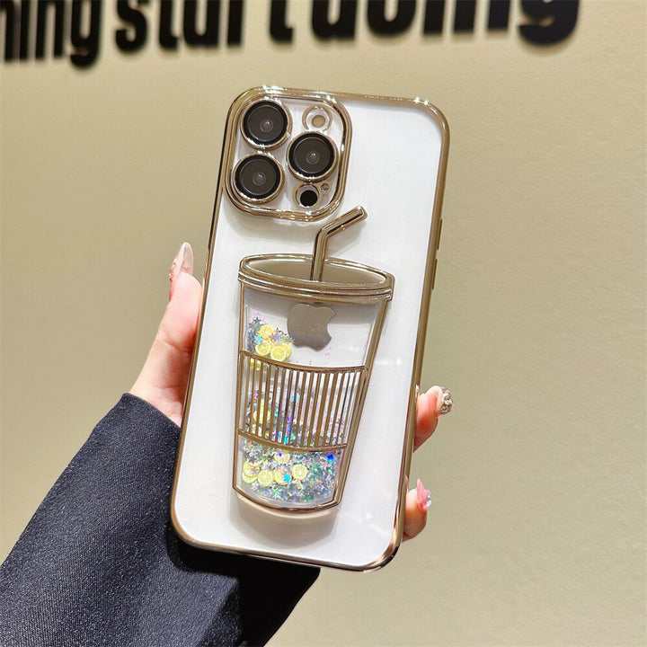 Etui na iPhone z Kubkiem Napojów w Brokacie