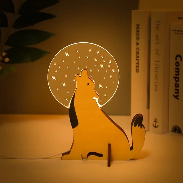 Drewniana Akrylowa Lampa LED dla Dzieci, Stolik, USB