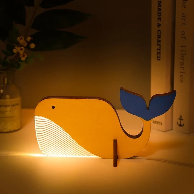 Drewniana Akrylowa Lampa LED dla Dzieci, Stolik, USB
