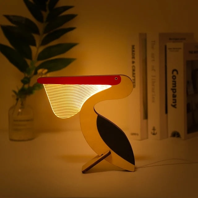 Drewniana Akrylowa Lampa LED dla Dzieci, Stolik, USB