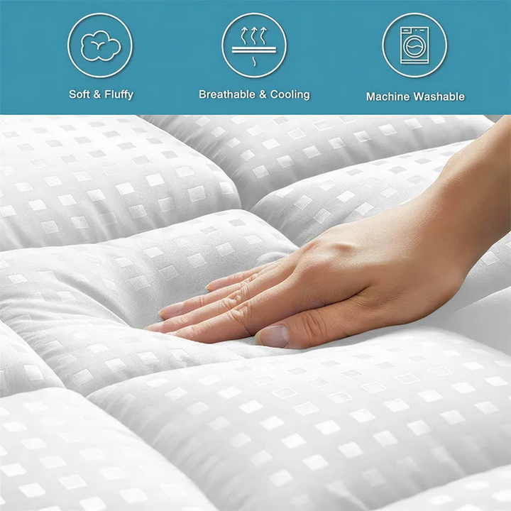 Ultimate Cooling Mattress Pad – Premium Quilted Pillow Top, Luksusowo Puszysty i Ultra-Przewiewny z Bezpieczną Pokrywą na Materac o Głębokości 14-18 Cal – Zwiększony Komfort Snu, 1szt |