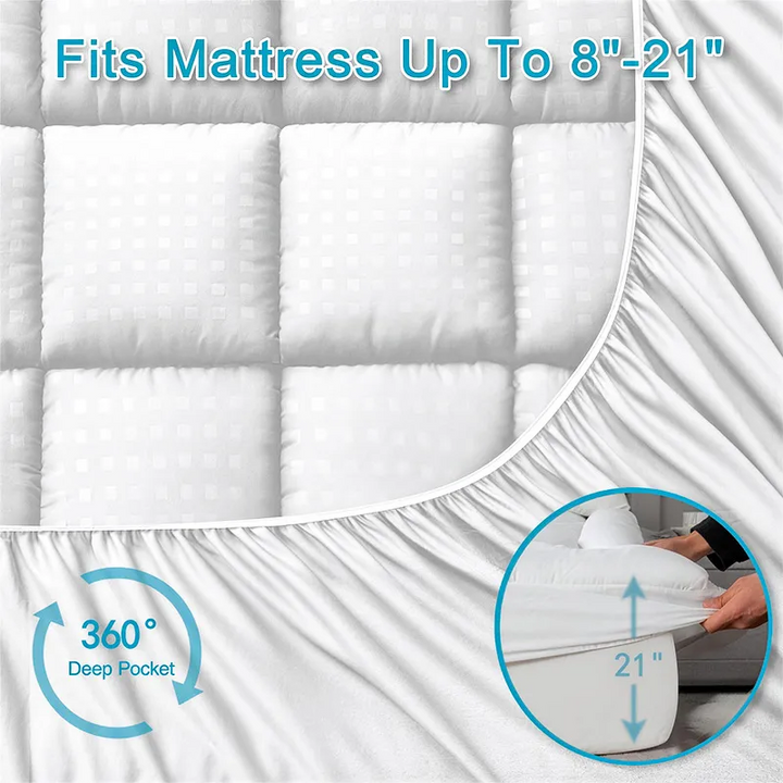 Ultimate Cooling Mattress Pad – Premium Quilted Pillow Top, Luksusowo Puszysty i Ultra-Przewiewny z Bezpieczną Pokrywą na Materac o Głębokości 14-18 Cal – Zwiększony Komfort Snu, 1szt |