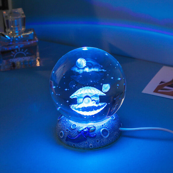 AquaGlobe Kryształowa Kula Nocna Lampa | Podwodny Świat Lampa LED | Nastrojowe Światło i Dekoracja do Domu