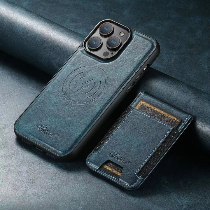 Etui skórzane LuxCase z miejscem na karty i stojakiem – kompatybilne z iPhone |