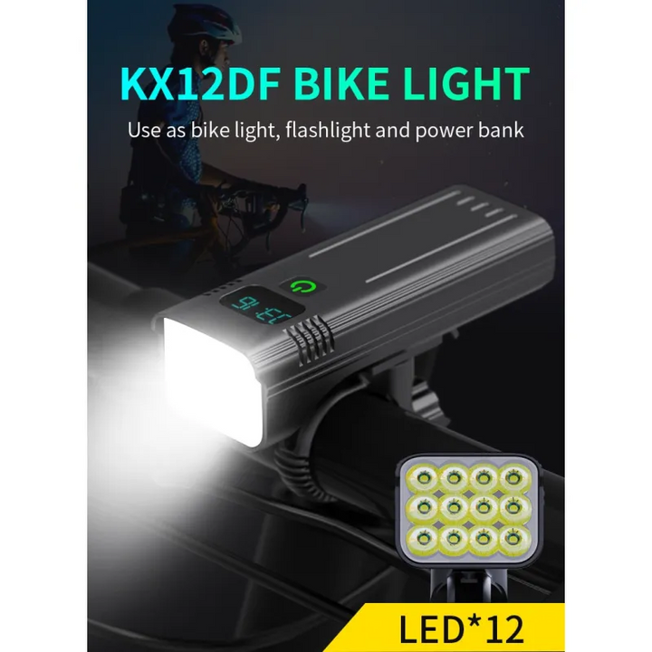 KrachtLight – Lampka rowerowa USB z wyświetlaczem cyfrowym i akumulatorem 10,000 mAh