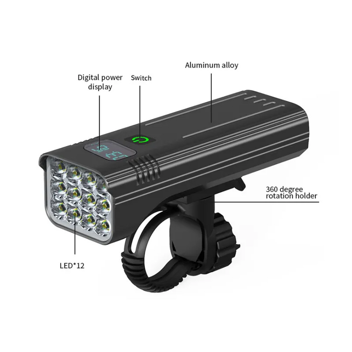 KrachtLight – Lampka rowerowa USB z wyświetlaczem cyfrowym i akumulatorem 10,000 mAh