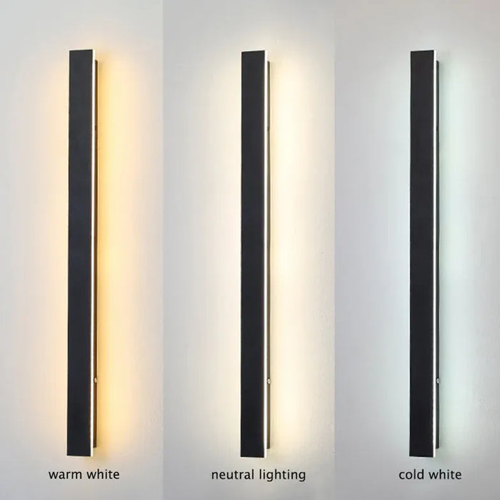 Linearna czarna minimalistyczna zewnętrzna lampa ścienna LED