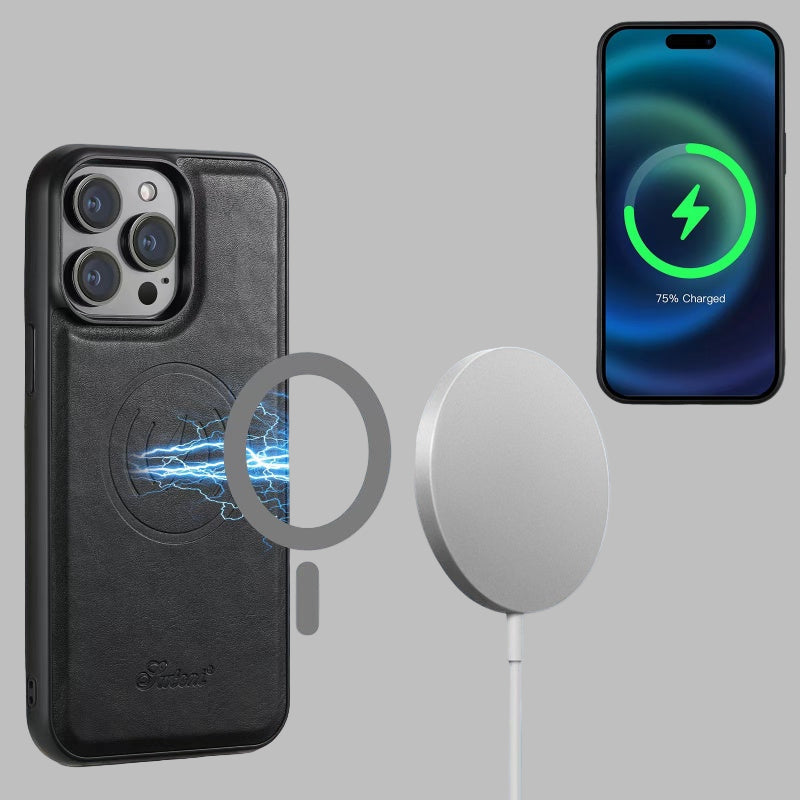 Etui skórzane LuxCase z miejscem na karty i stojakiem – kompatybilne z iPhone |
