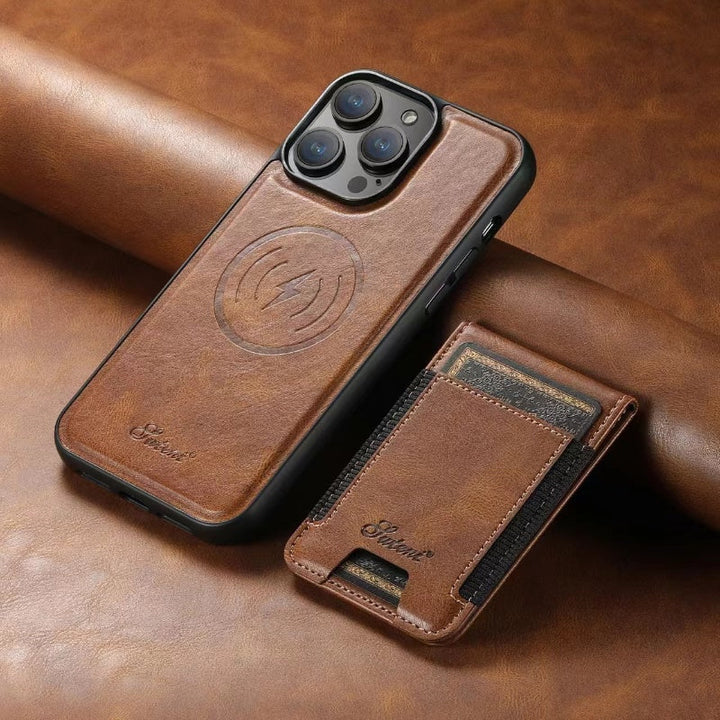 Etui skórzane LuxCase z miejscem na karty i stojakiem – Pasuje do iPhone |