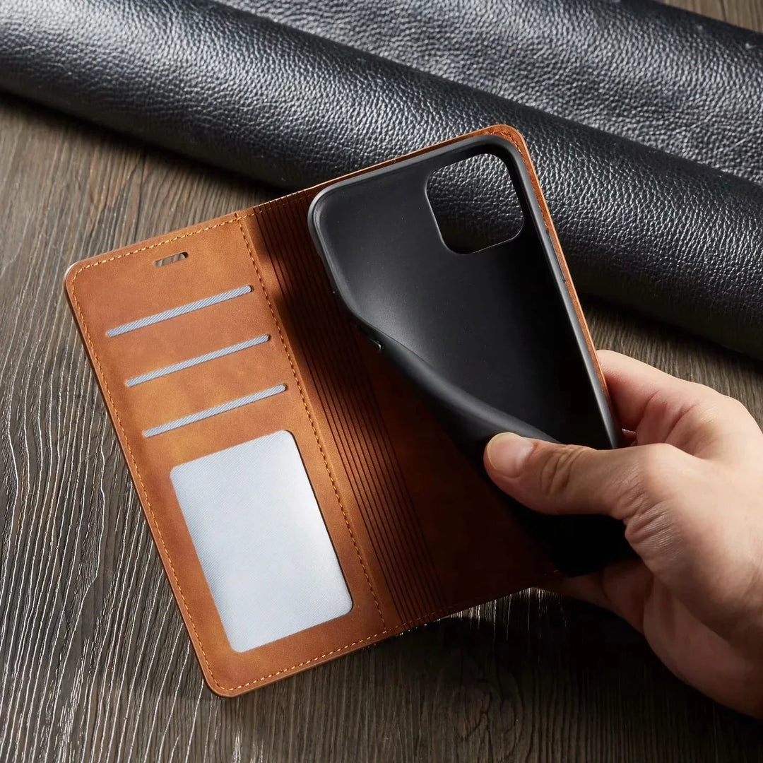 Etui na telefon z magnetycznym skórzanym klapkiem