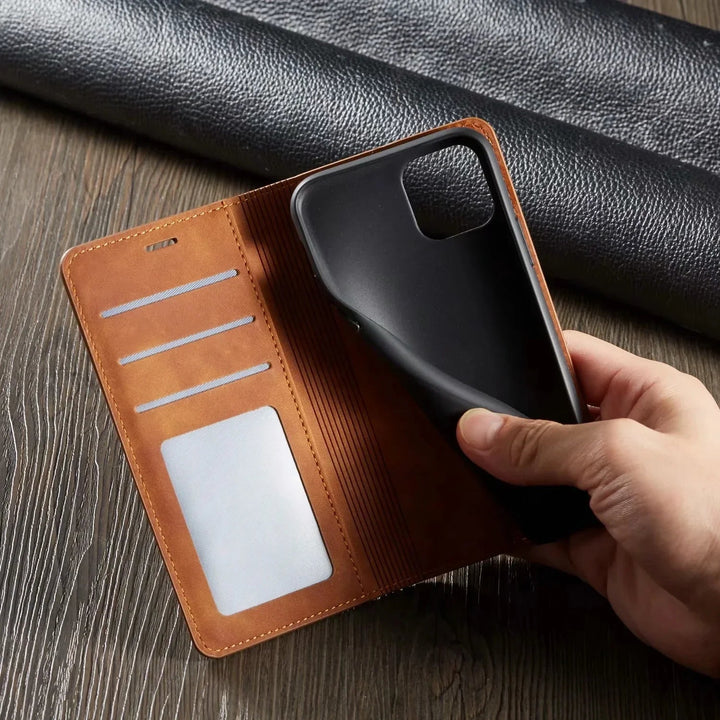 Etui na telefon z magnetycznym skórzanym klapkiem