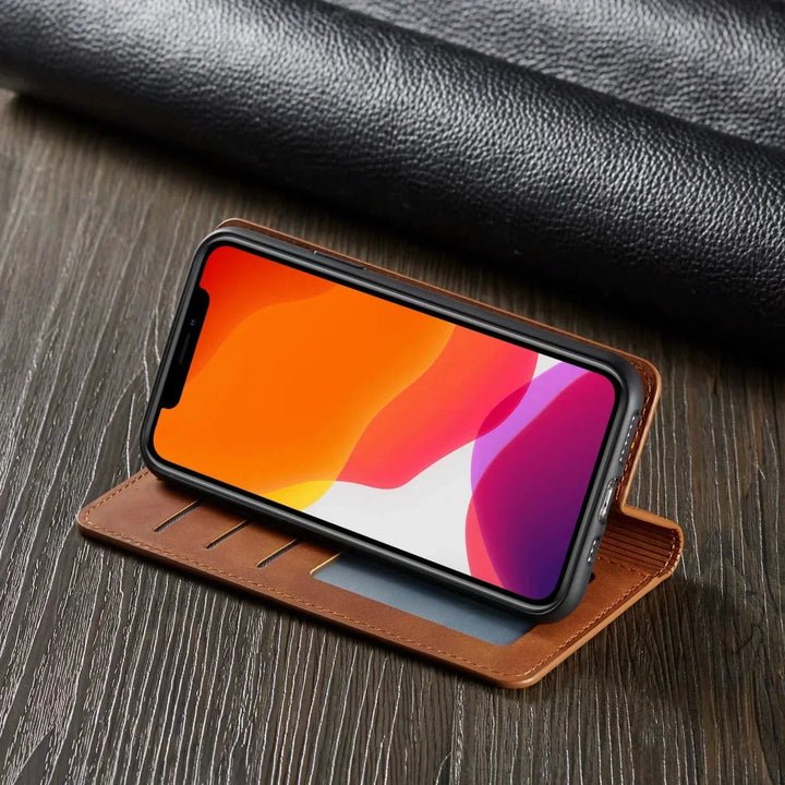 Etui na telefon z magnetycznym skórzanym klapkiem