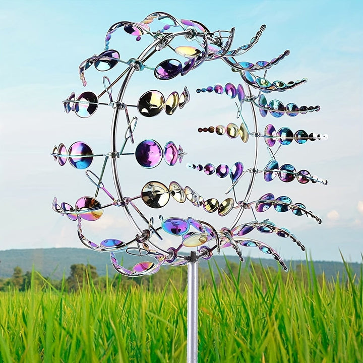 1 sztuka magicznego metalowego wiatraka, 3D metalowy dzwonek wietrzny na zewnątrz do ogrodu i podwórka, unikalne metalowe kinetyczne rzeźby wiatrowe i dzwonek wietrzny, chwytacz wiatru metalowa dekoracja na tarasie ogrodowym rzeźba wiatrowa